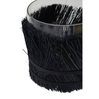 Black Small Candle Holder with Raffia Wrap
