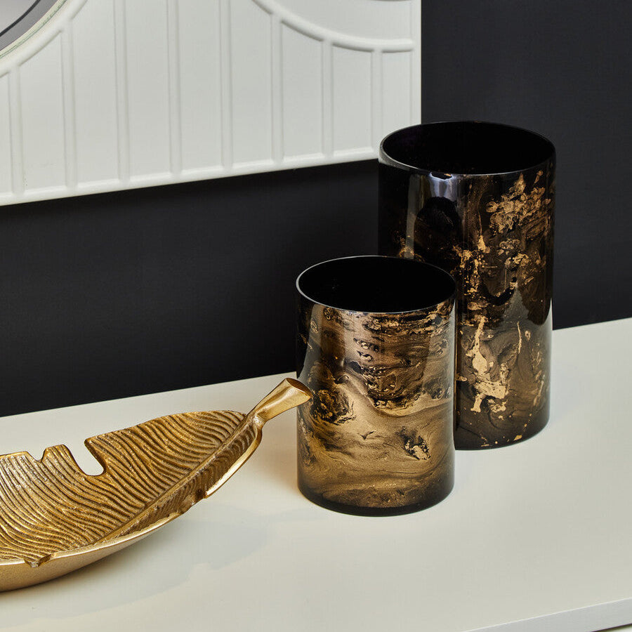 Black and Gold Marble Effect Small Candle Holder