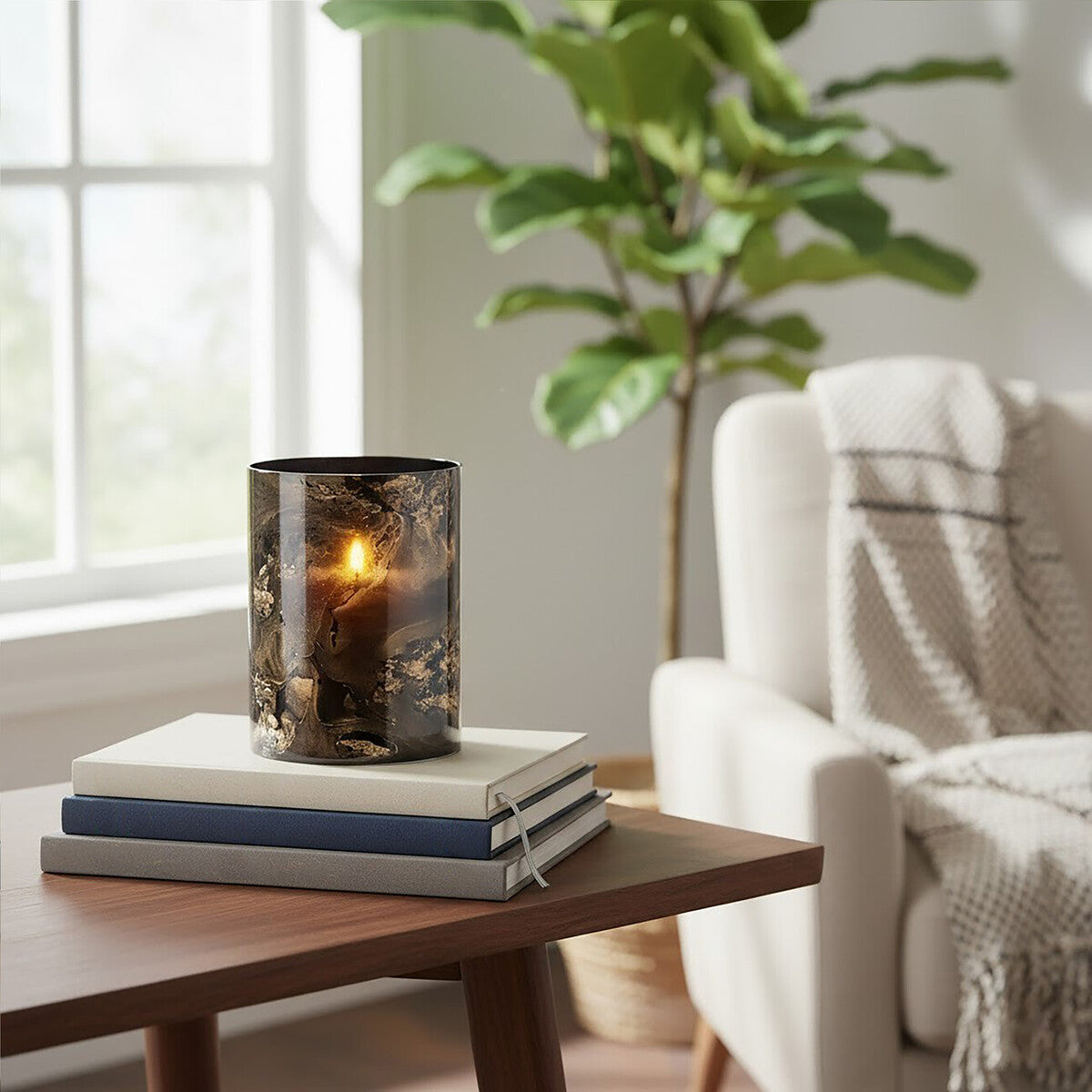 Black and Gold Marble Effect Small Candle Holder