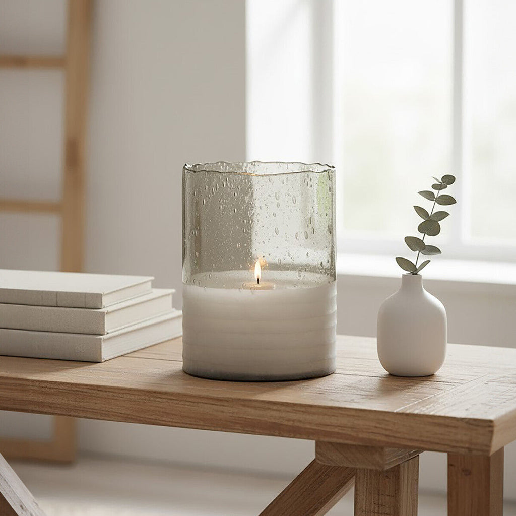 Natural Large Candle Holder in Clear Ribbed Glass