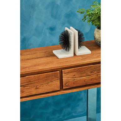 Set of Two Black Starburst Bookends with Marble Base