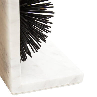 Set of Two Black Starburst Bookends with Marble Base