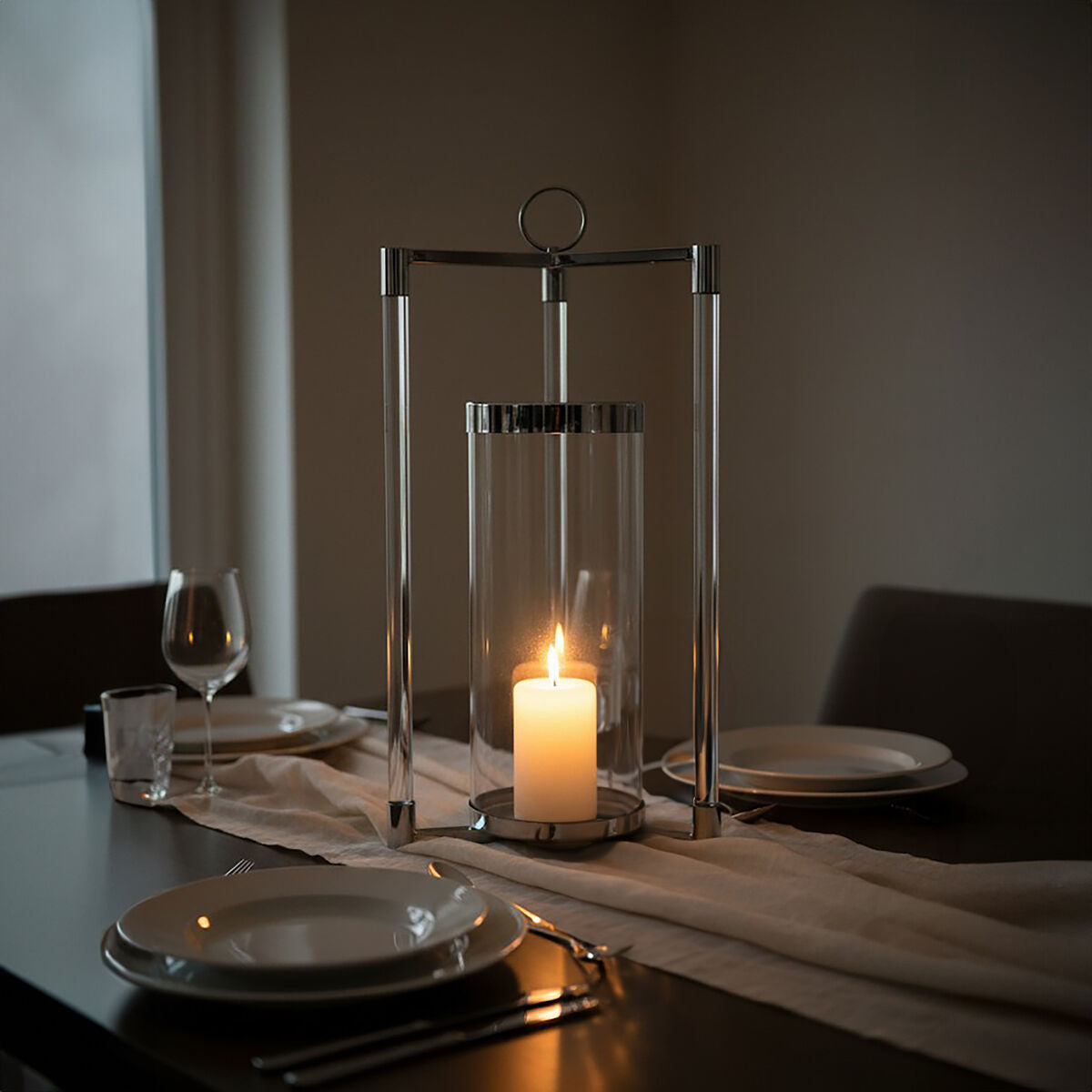 Large Silver Finish Lantern