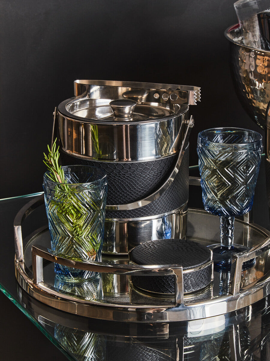 Silver Mirrored Tray with Ornate Frame