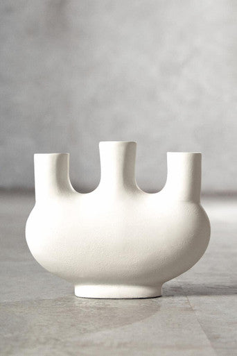 Small Cream Vase with Geometric Cutouts
