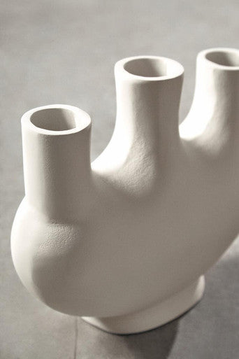 Small Cream Vase with Geometric Cutouts