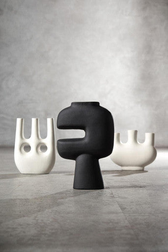 Small Cream Vase with Geometric Cutouts