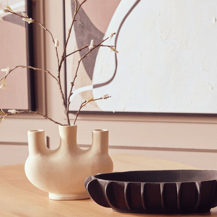 Small Cream Vase with Geometric Cutouts