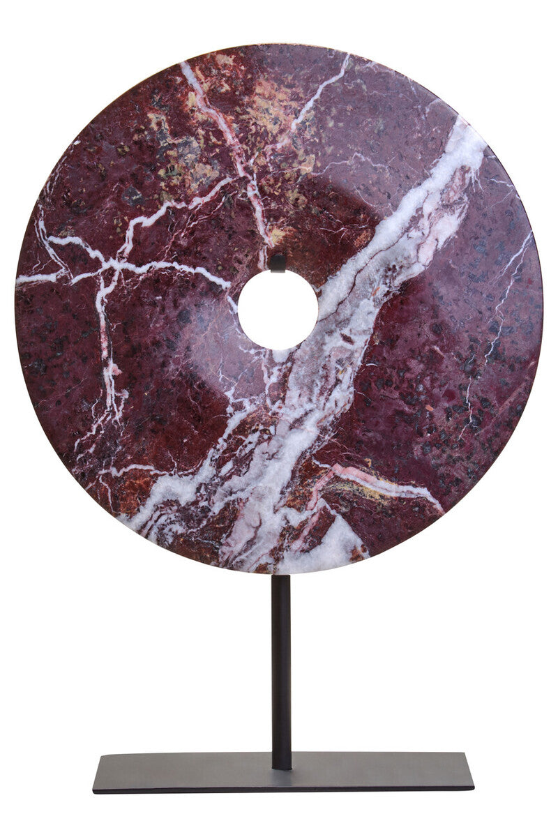 Red Marble Round Disc Sculpture 20cm