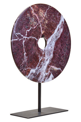Red Marble Round Disc Sculpture 20cm