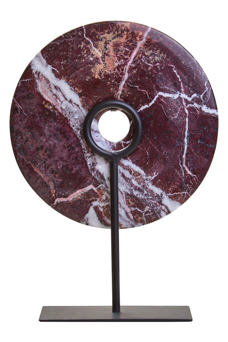 Red Marble Round Disc Sculpture 20cm