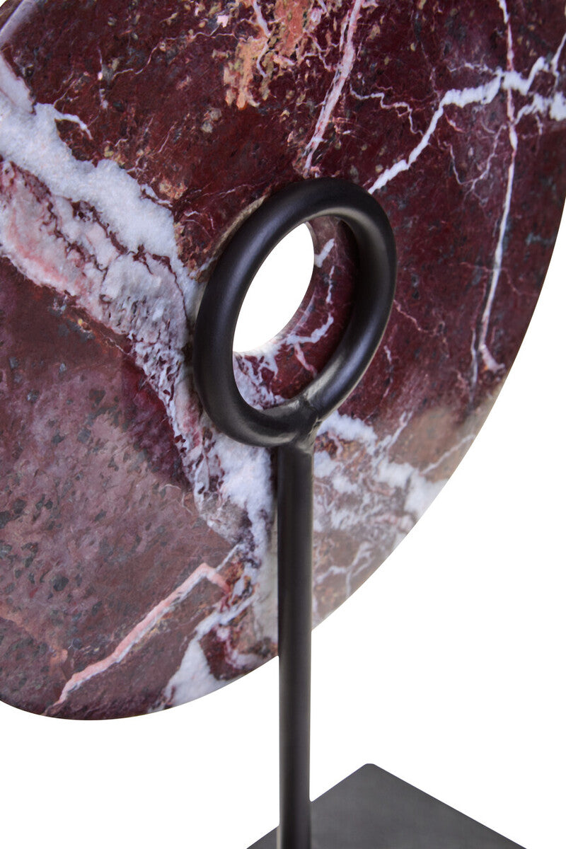 Red Marble Round Disc Sculpture 20cm