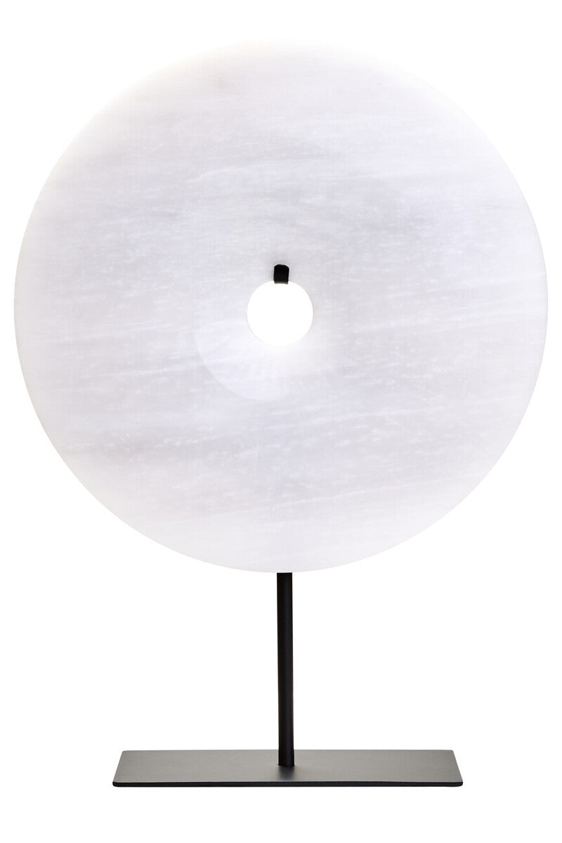 Large Round Grey Marble Disc Sculpture 30cm