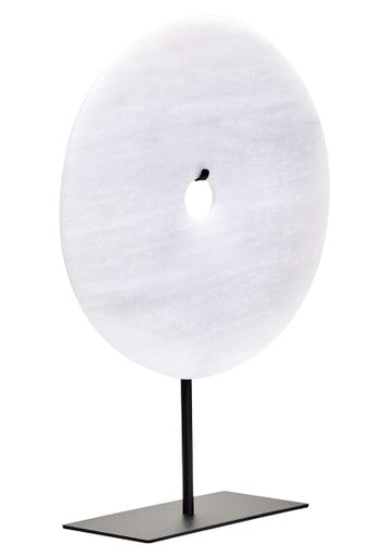 Large Round Grey Marble Disc Sculpture 30cm