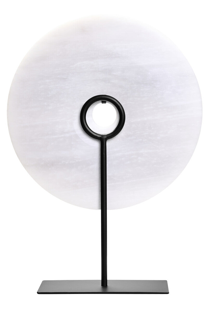 Large Round Grey Marble Disc Sculpture 30cm