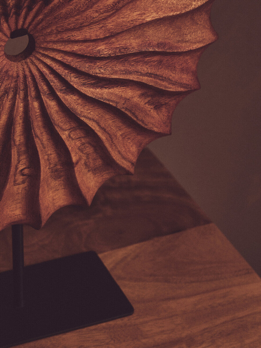 Brown Wood Round Sculpture with Black Base