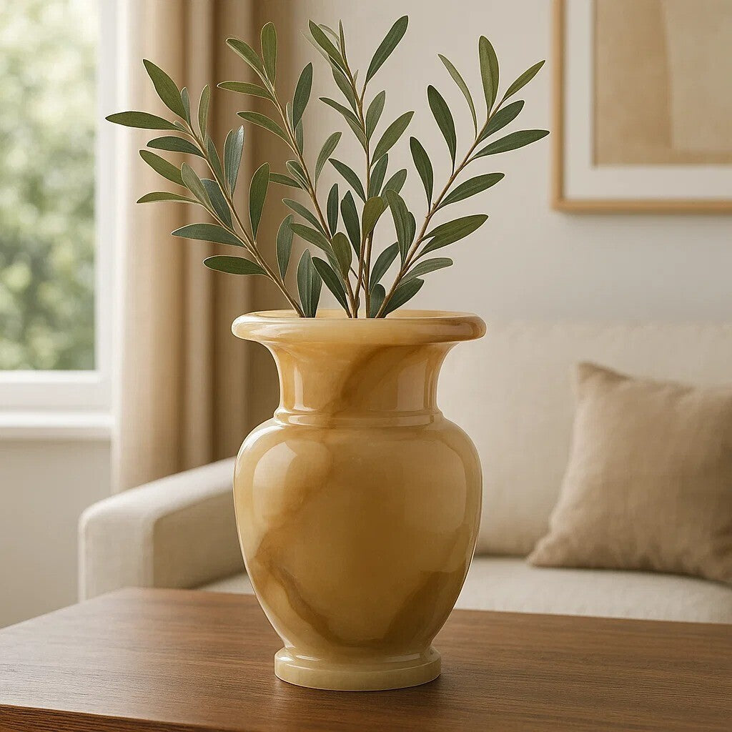 Onyx Stone Vase with Natural Veining
