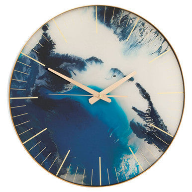 Blue Abstract Wall Clock with Gold Frame