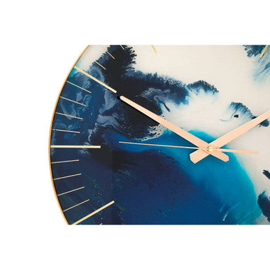 Blue Abstract Wall Clock with Gold Frame