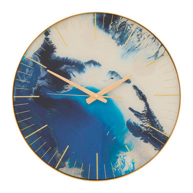 Blue Abstract Wall Clock with Gold Frame