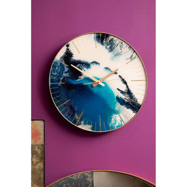 Blue Abstract Wall Clock with Gold Frame