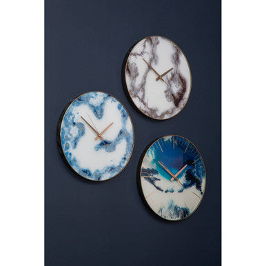 Blue Abstract Wall Clock with Gold Frame