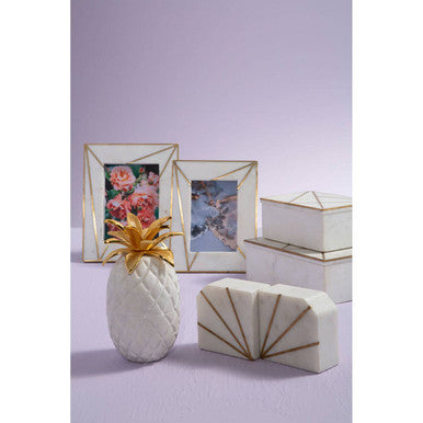 White Marble 5x7 Photo Frame with Gold Inlay