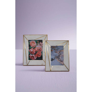 White Marble 5x7 Photo Frame with Gold Inlay