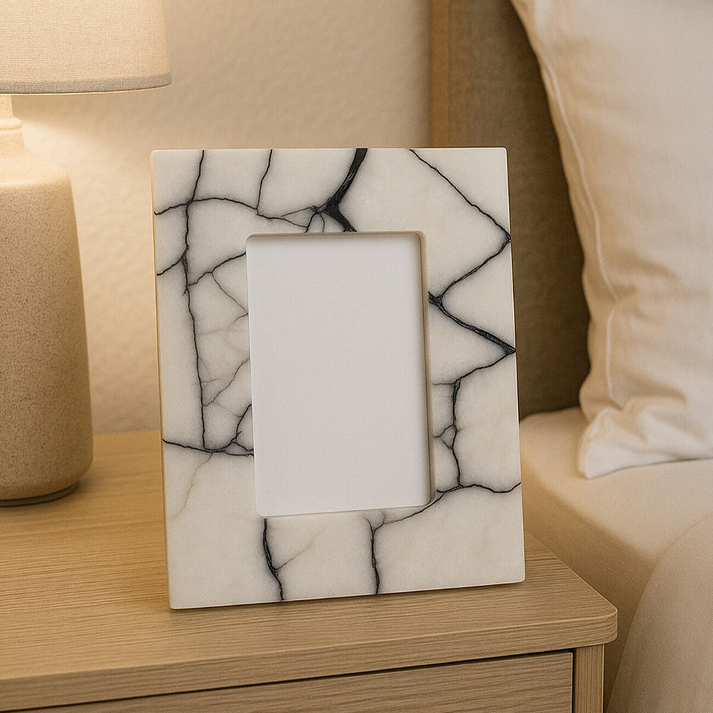 White and Black Marble Photo Frame 4 by 6 Inch