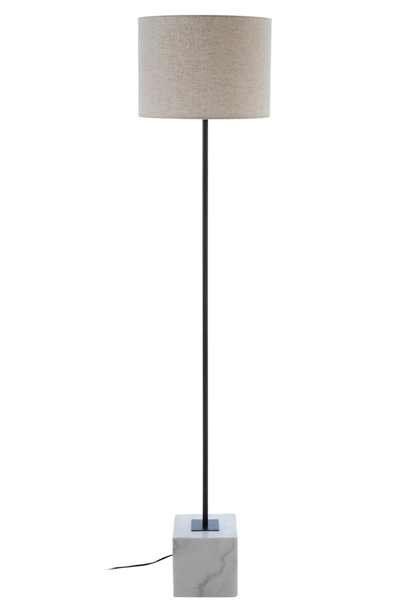 Natural Linen Floor Lamp with White Marble Base
