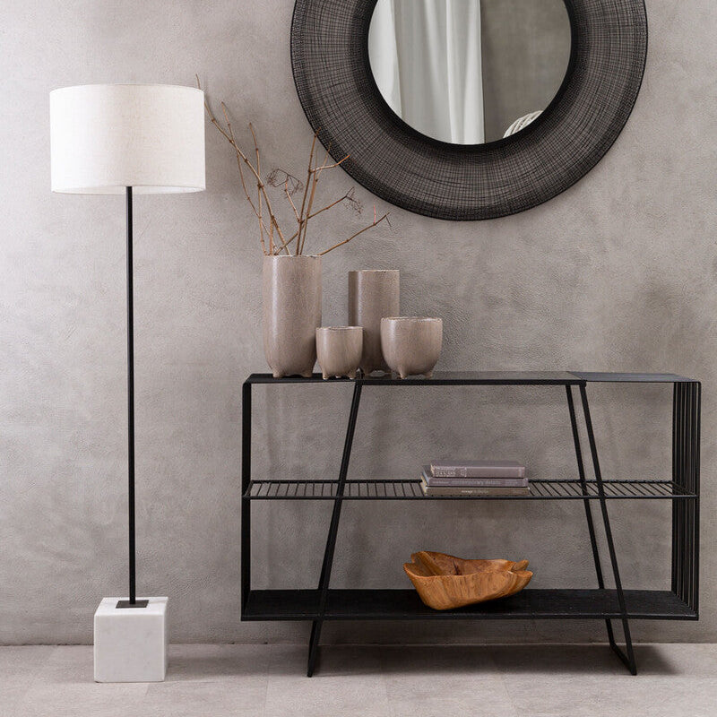 Natural Linen Floor Lamp with White Marble Base