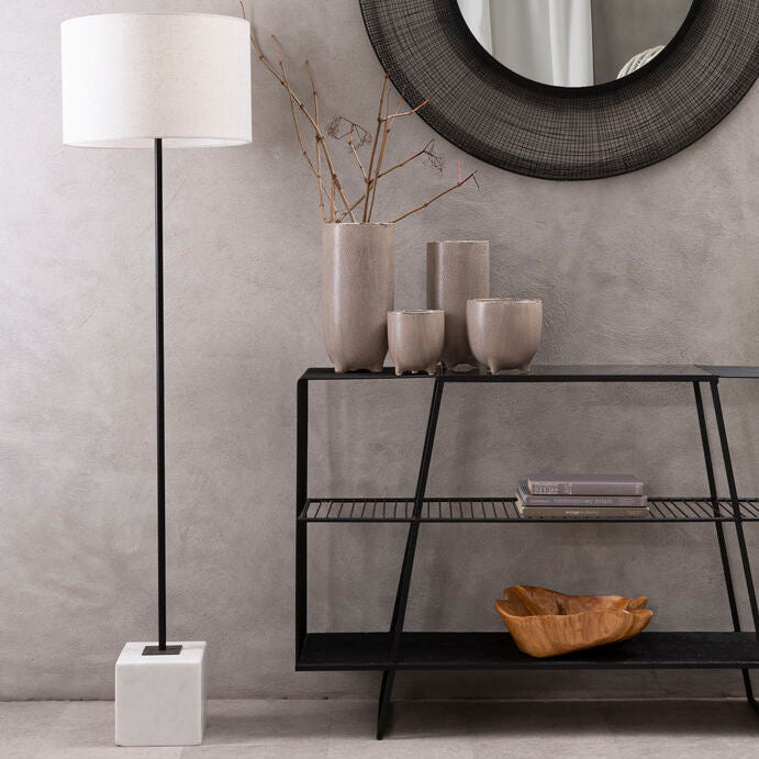 Natural Linen Floor Lamp with White Marble Base