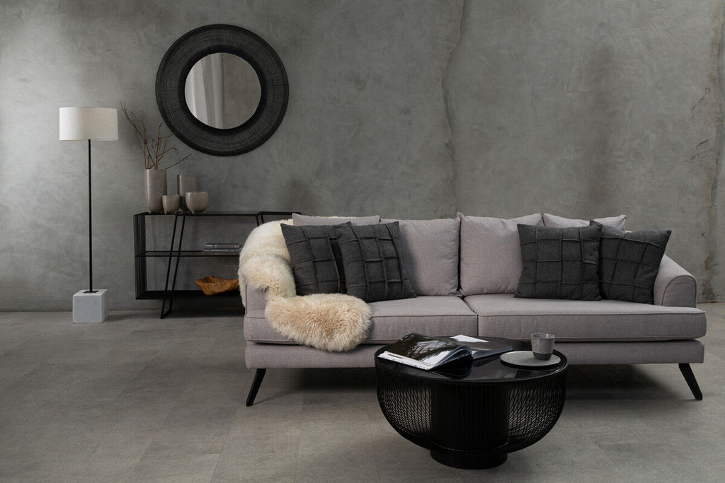 Natural Linen Floor Lamp with White Marble Base