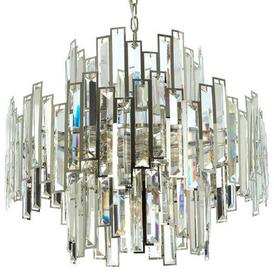 Large Crystal Glass Chandelier with Silver Frame