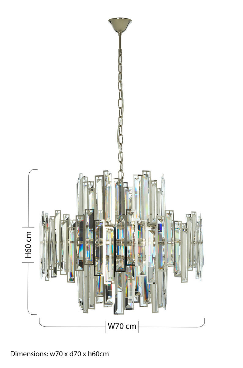 Large Crystal Glass Chandelier with Silver Frame