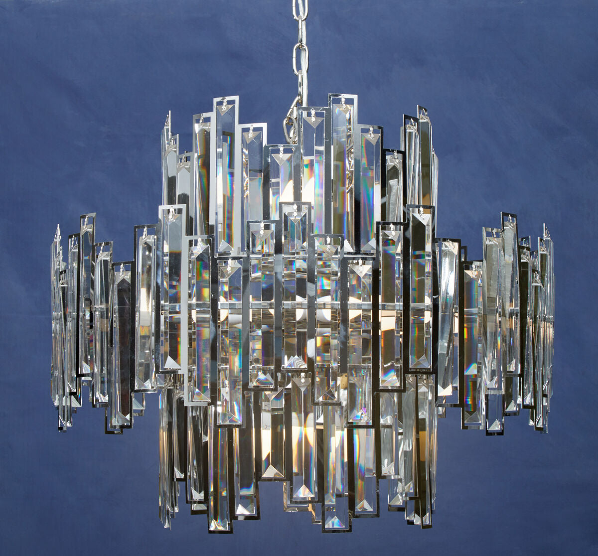 Large Crystal Glass Chandelier with Silver Frame