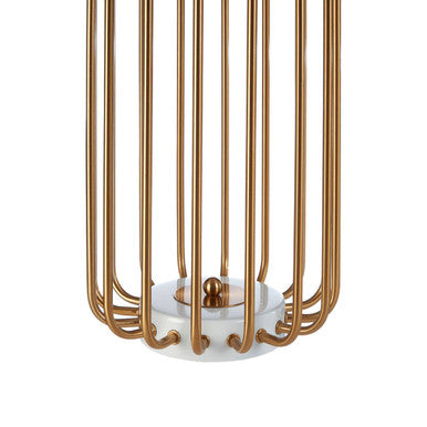 Gold Caged Table Lamp with White Linen Shade