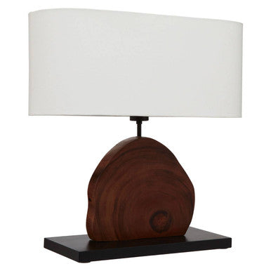 Wooden Live Edge Table Lamp with Linen Shade