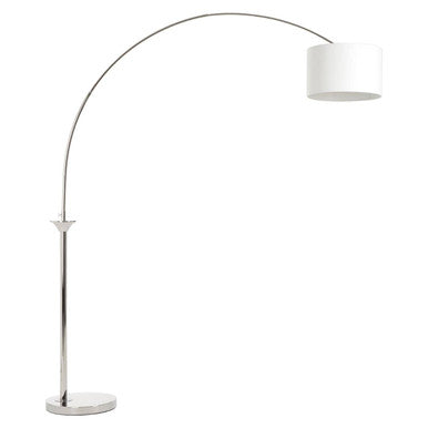 Nickel Finish Arc Floor Lamp with Linen Shade