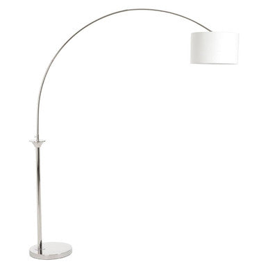 Nickel Finish Arc Floor Lamp with Linen Shade