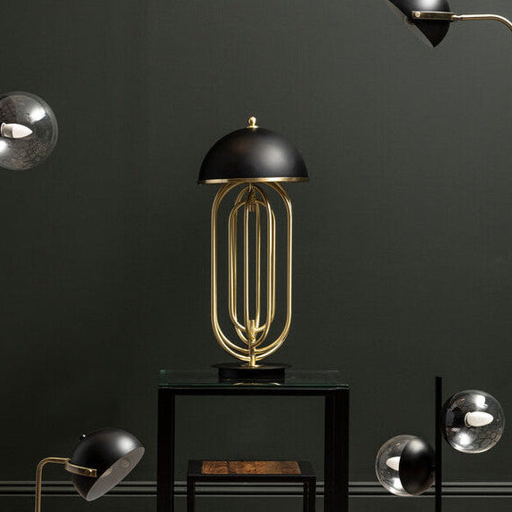 Table Lamp with Black Shade and Gold Swivel