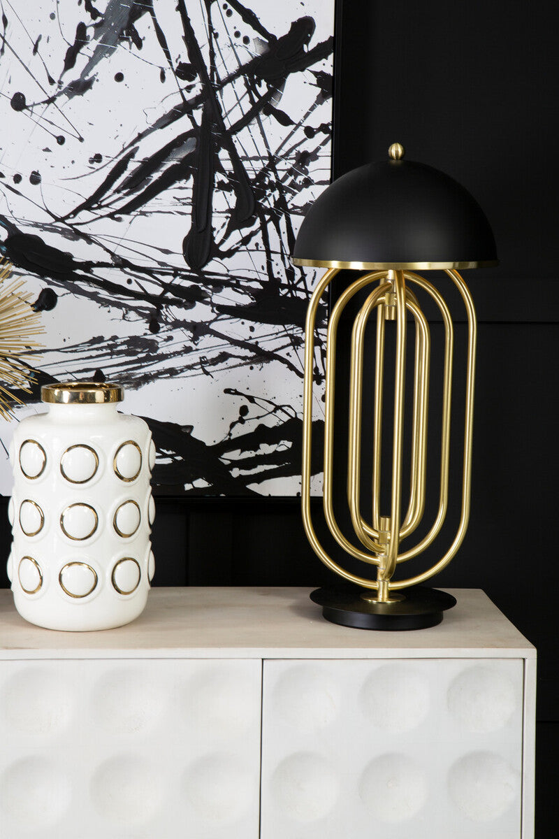 Table Lamp with Black Shade and Gold Swivel