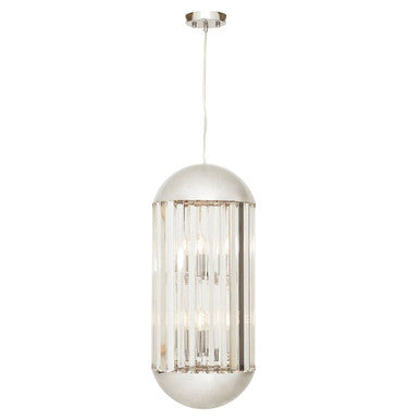 Chrome 6 Bulb Pendant Light with Clear Crystal Panels