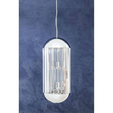 Chrome 6 Bulb Pendant Light with Clear Crystal Panels
