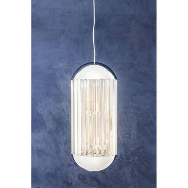 Chrome 6 Bulb Pendant Light with Clear Crystal Panels
