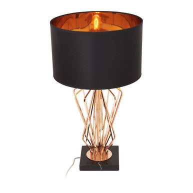 Black Drum Table Lamp with Bronze Frame and Marble Base