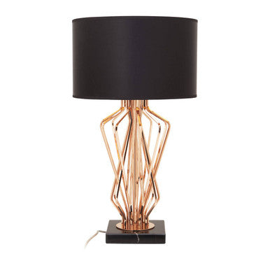 Black Drum Table Lamp with Bronze Frame and Marble Base