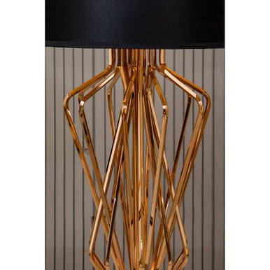 Black Drum Table Lamp with Bronze Frame and Marble Base