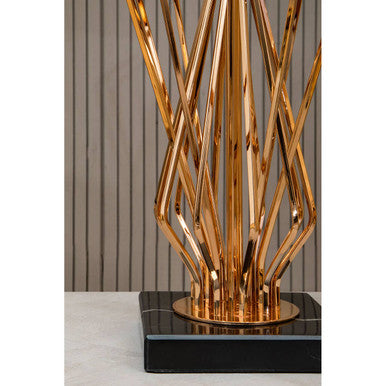 Black Drum Table Lamp with Bronze Frame and Marble Base