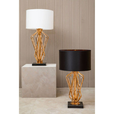 Black Drum Table Lamp with Bronze Frame and Marble Base